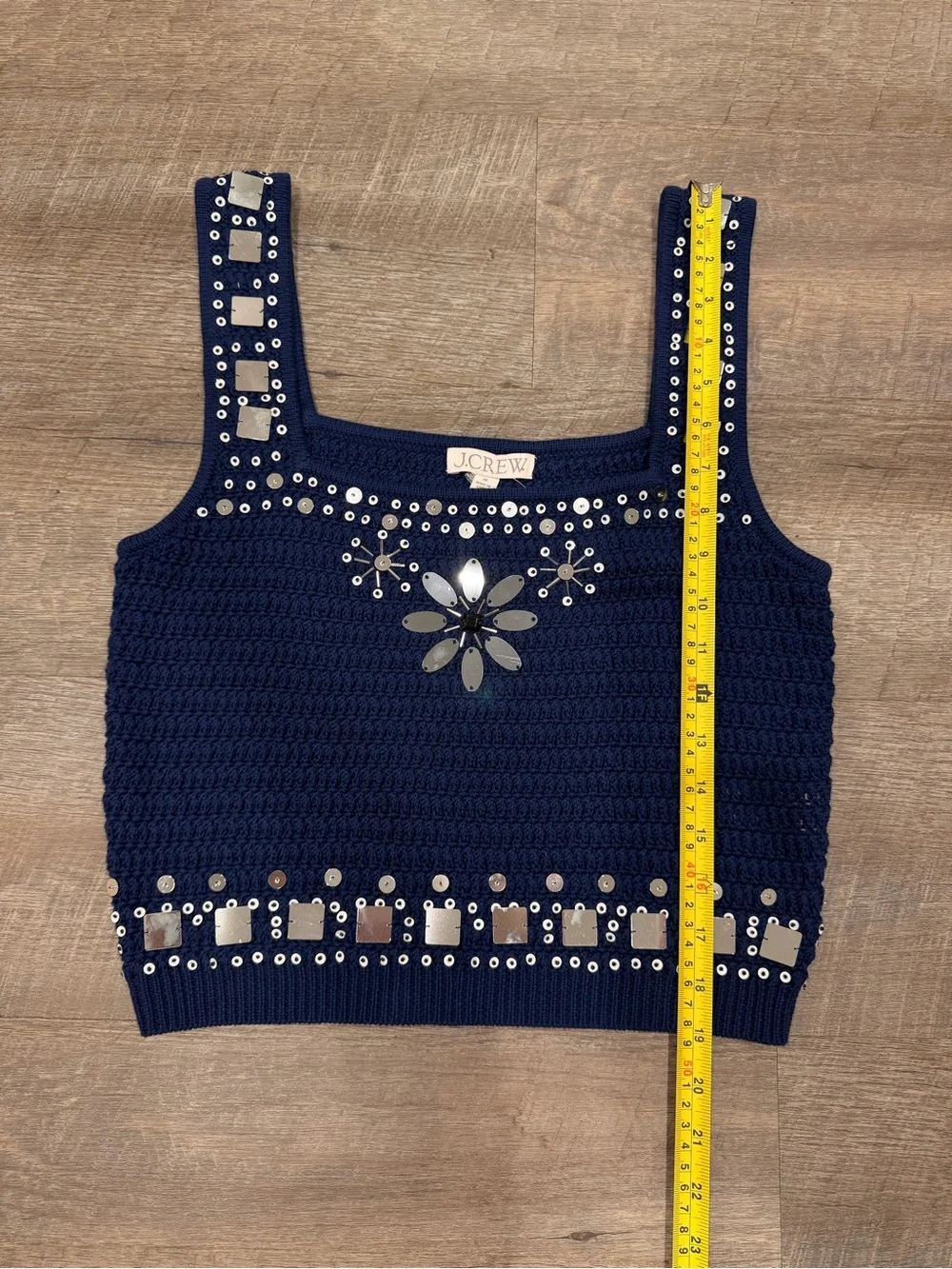 J.Crew Hand-Embellished Mirror Sweater Tank NWT Size M 100% Cotton Coastal Chic